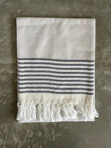 Hammam Towel (Light grey with blue and white stripes)